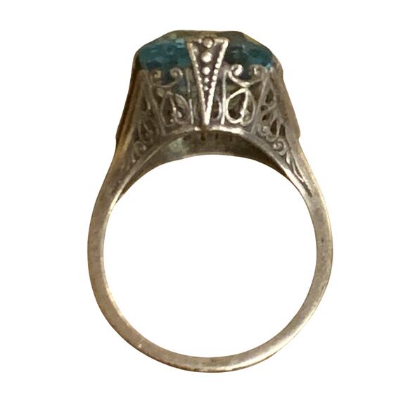 Antique?/Vintage Ring 5.25 Sterling Silver & Blue Glass Ring - Picture 5 of 9